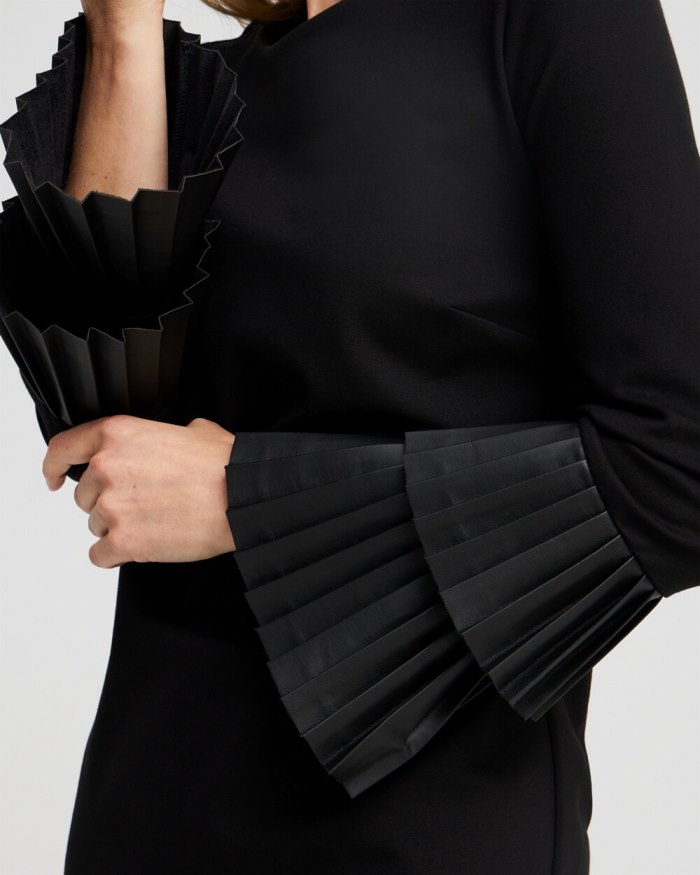 Chicos Ponte Faux Leather Cuff Dress - Black Chicos Ponte Faux Leather Cuff Dress - Black