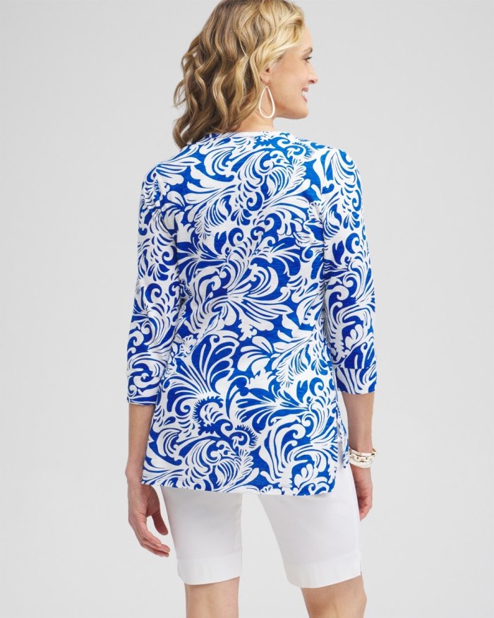 Chicos Scrolls Henley Side Slit Tunic - Intense Azure Chicos Scrolls Henley Side Slit Tunic - Intense Azure