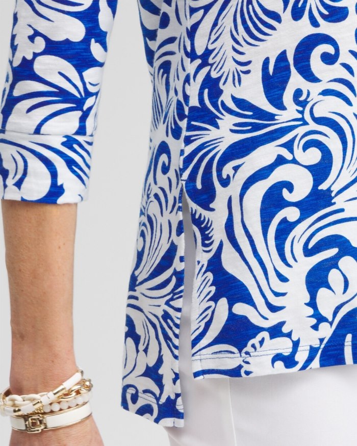 Chicos Scrolls Henley Side Slit Tunic - Intense Azure Chicos Scrolls Henley Side Slit Tunic - Intense Azure