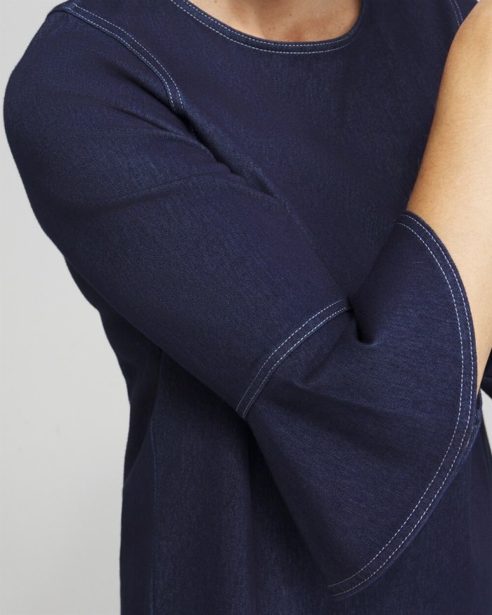Chicos Faux Denim Trumpet Sleeve Top - Dark Denim Chicos Faux Denim Trumpet Sleeve Top - Dark Denim
