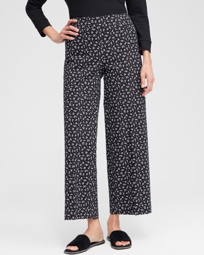 Chicos Brigitte Line Print Wide Leg Crops - Black/Alabaster Chicos Brigitte Line Print Wide Leg Crops - Black/Alabaster