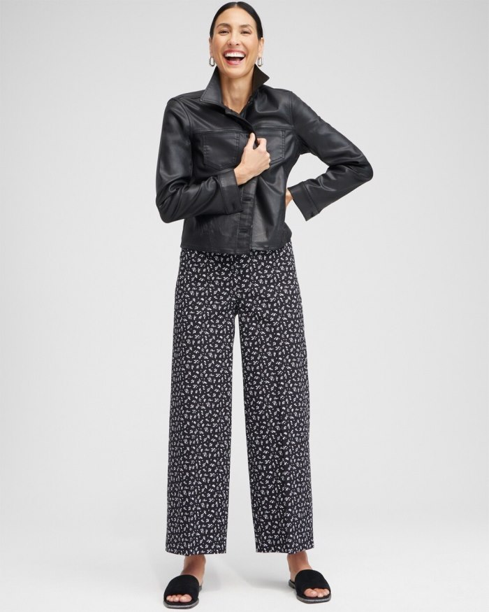Chicos Brigitte Line Print Wide Leg Crops - Black/Alabaster Chicos Brigitte Line Print Wide Leg Crops - Black/Alabaster