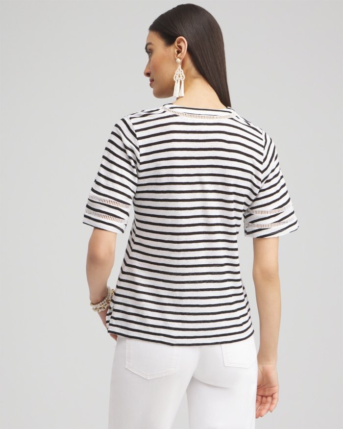 Chicos Linen Stripe Ladder Lace Tee - Alabaster Chicos Linen Stripe Ladder Lace Tee - Alabaster