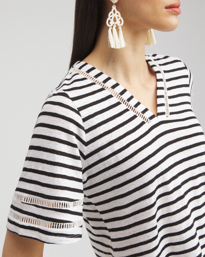 Chicos Linen Stripe Ladder Lace Tee - Alabaster Chicos Linen Stripe Ladder Lace Tee - Alabaster