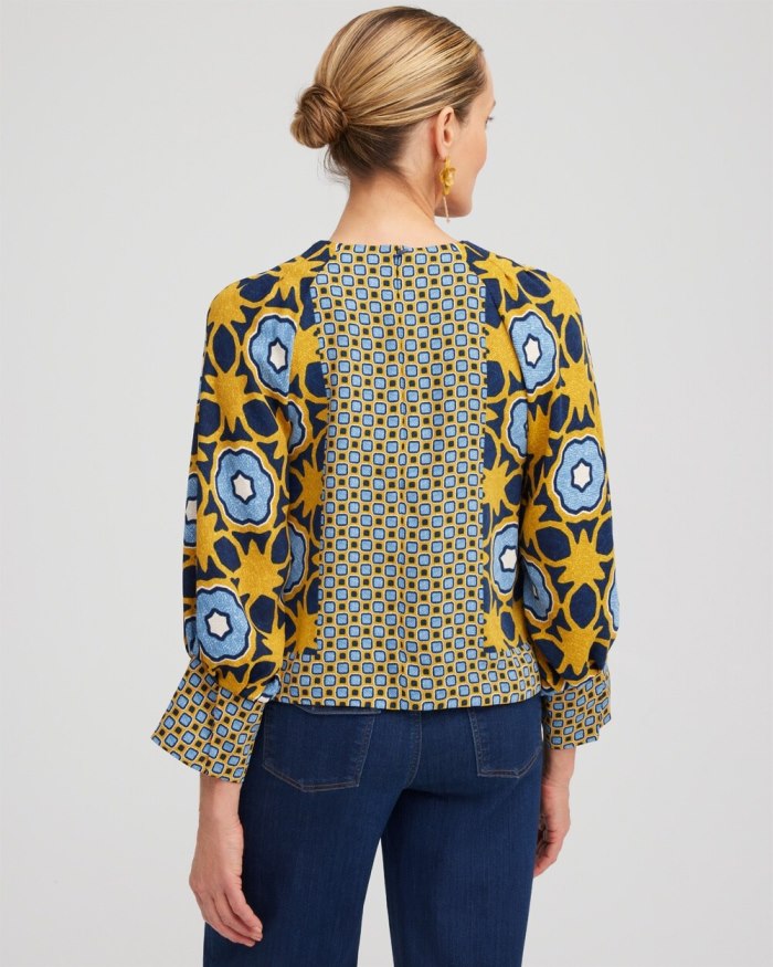 Chicos Geometric Print Pintuck Top - Blue Echo Chicos Geometric Print Pintuck Top - Blue Echo