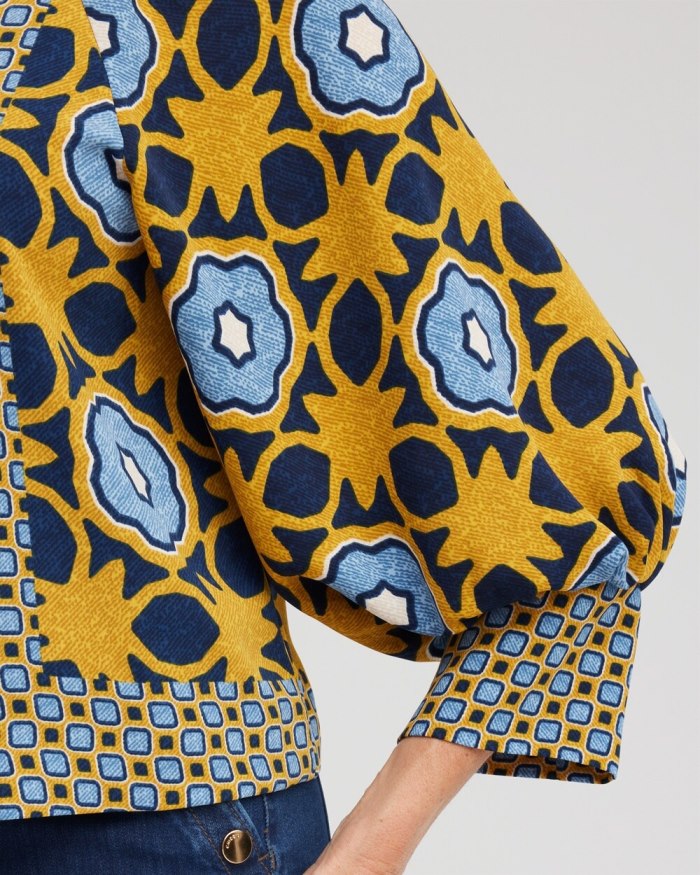 Chicos Geometric Print Pintuck Top - Blue Echo Chicos Geometric Print Pintuck Top - Blue Echo