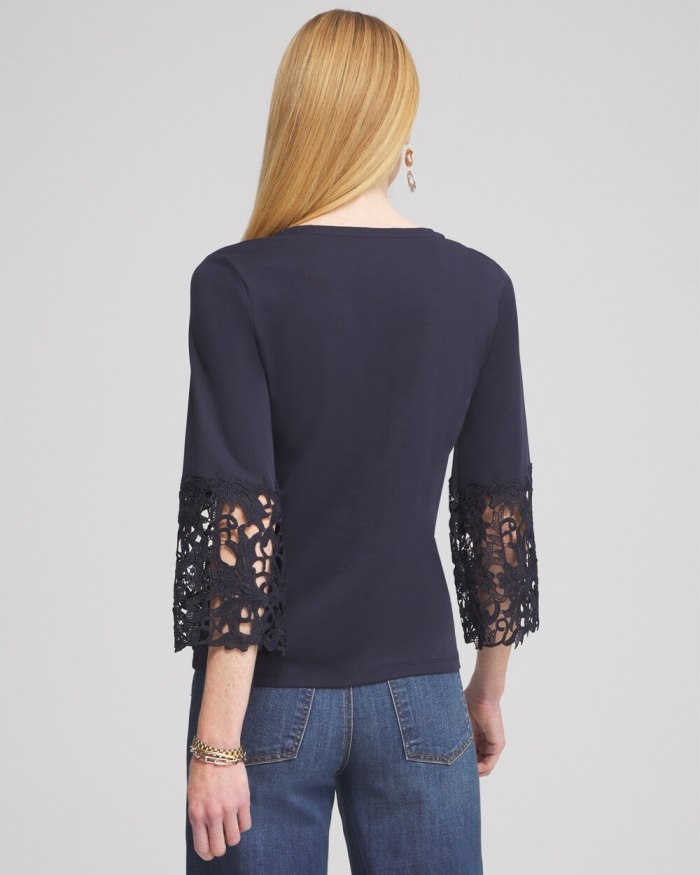 Chicos Lace Applique Tee - Classic Navy Chicos Lace Applique Tee - Classic Navy