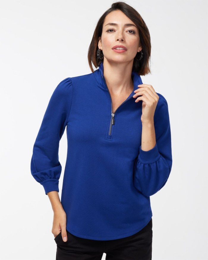 Chicos Zenergy French Terry Half Zip Pullover - Cobalt Night Chicos Zenergy French Terry Half Zip Pullover - Cobalt Night
