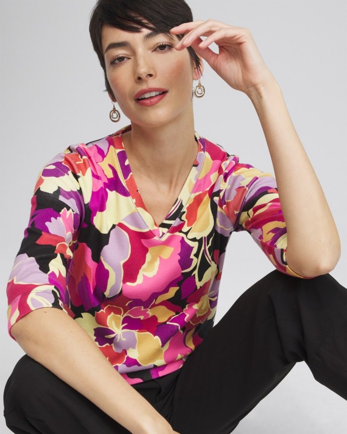 Chicos Floral Everyday 3/4 Sleeve Tee - Fresh Plum Chicos Floral Everyday 3/4 Sleeve Tee - Fresh Plum