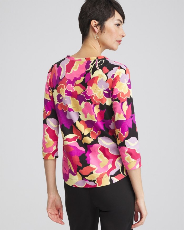 Chicos Floral Everyday 3/4 Sleeve Tee - Fresh Plum Chicos Floral Everyday 3/4 Sleeve Tee - Fresh Plum
