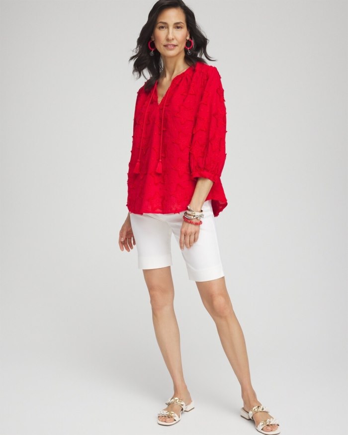Chicos Embroidered Stars Peasant Top - MADEIRA RED Chicos Embroidered Stars Peasant Top - MADEIRA RED