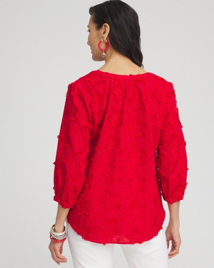 Chicos Embroidered Stars Peasant Top - MADEIRA RED Chicos Embroidered Stars Peasant Top - MADEIRA RED