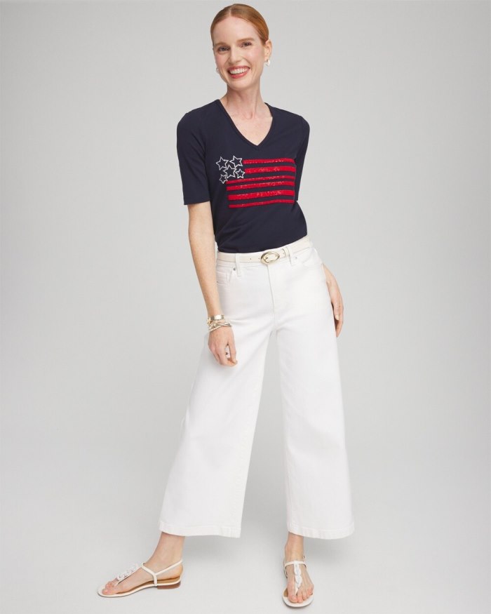 Chicos Embellished Flag Tee - Classic Navy Chicos Embellished Flag Tee - Classic Navy