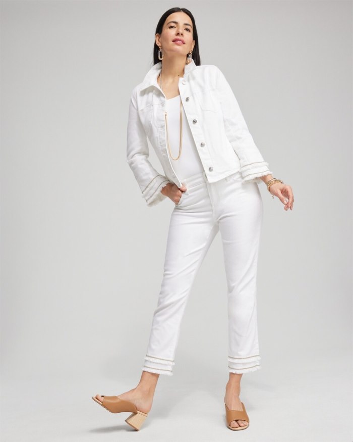 Chicos No Stain Girlfriend Embellished Hem Cropped Jeans - Alabaster Chicos No Stain Girlfriend Embellished Hem Cropped Jeans - Alabaster