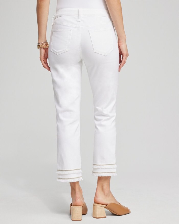 Chicos No Stain Girlfriend Embellished Hem Cropped Jeans - Alabaster Chicos No Stain Girlfriend Embellished Hem Cropped Jeans - Alabaster