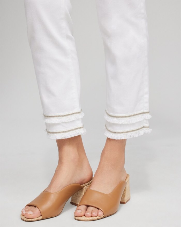 Chicos No Stain Girlfriend Embellished Hem Cropped Jeans - Alabaster Chicos No Stain Girlfriend Embellished Hem Cropped Jeans - Alabaster