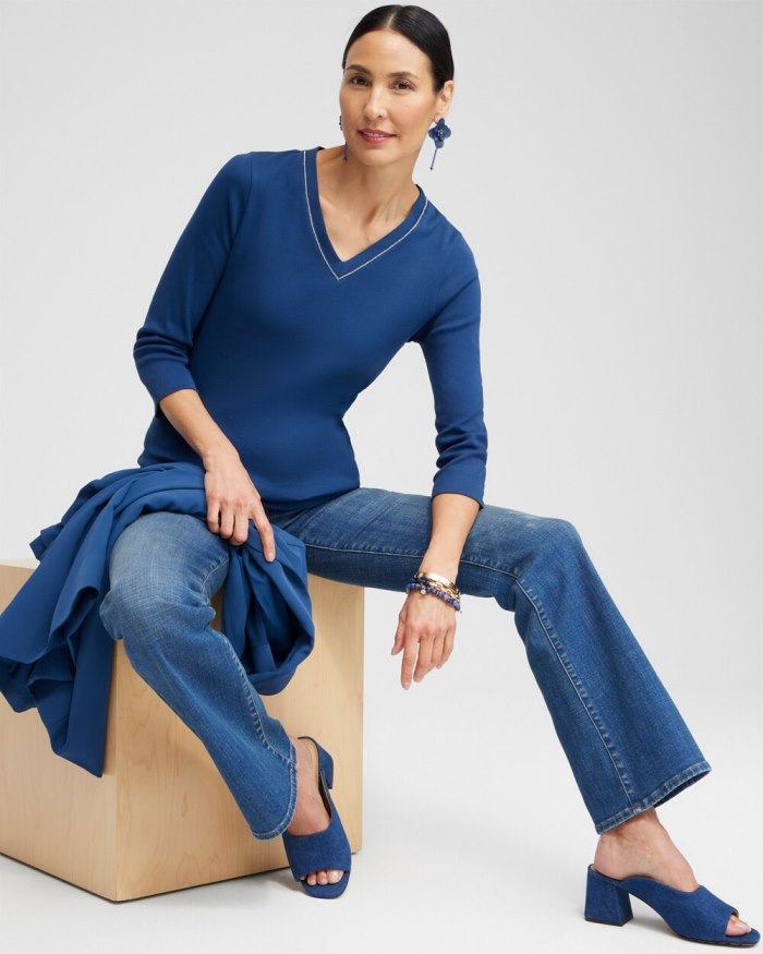 Chicos Caviar Bead 3/4 Sleeve Tee - Azores Blue Chicos Caviar Bead 3/4 Sleeve Tee - Azores Blue