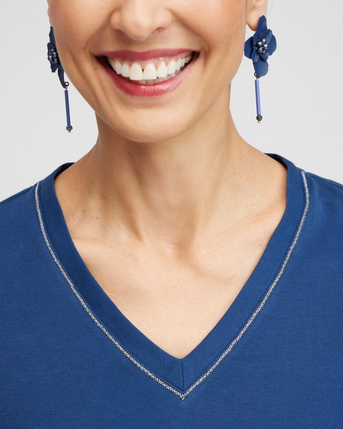 Chicos Caviar Bead 3/4 Sleeve Tee - Azores Blue Chicos Caviar Bead 3/4 Sleeve Tee - Azores Blue
