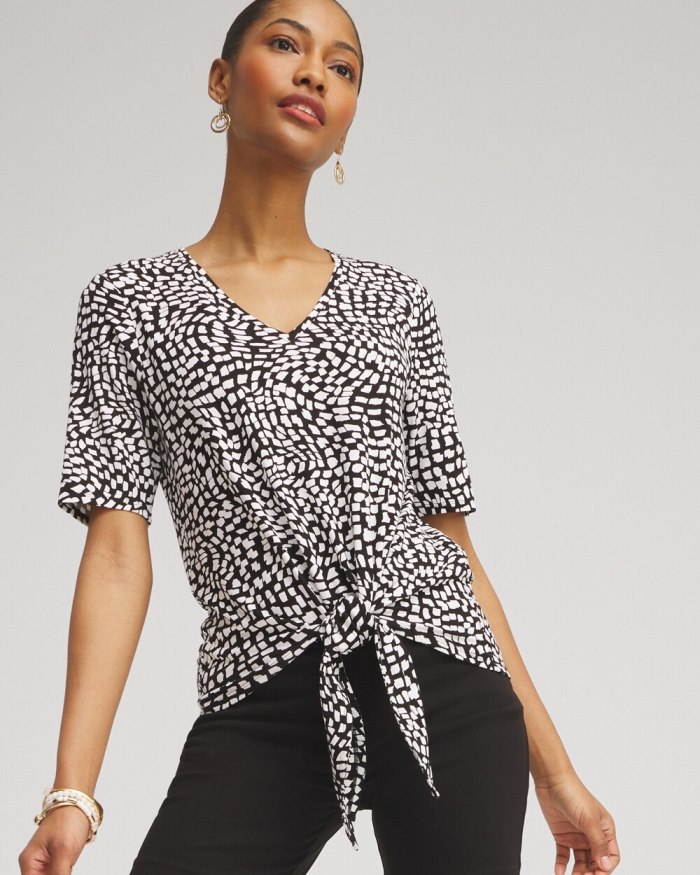 Chicos Squares Abstract Tie-Front Top - Black Chicos Squares Abstract Tie-Front Top - Black