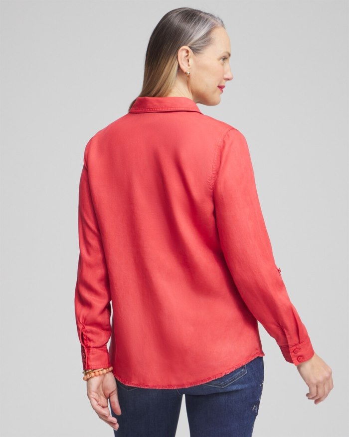 Chicos Twill Fringe Hem Shirt - Ginger Rose Chicos Twill Fringe Hem Shirt - Ginger Rose