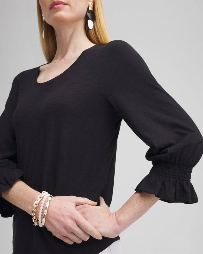 Chicos Smocked 3/4 Sleeve Tee - Intense Azure Chicos Smocked 3/4 Sleeve Tee - Intense Azure