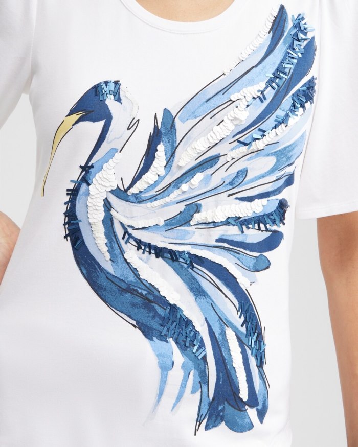 Chicos Ibis Print Flutter Sleeve Tee - Alabaster Chicos Ibis Print Flutter Sleeve Tee - Alabaster
