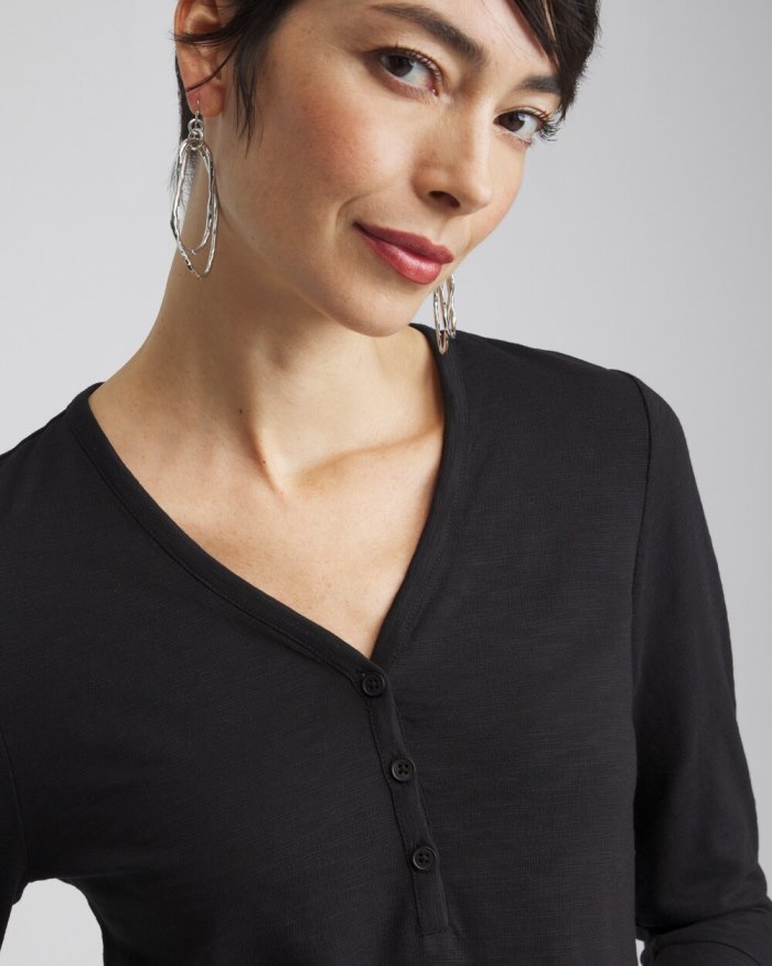 Chicos Henley Side Slit Tunic - Black Chicos Henley Side Slit Tunic - Black