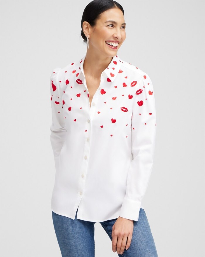 Chicos Embroidered Hearts Shirt - Alabaster Chicos Embroidered Hearts Shirt - Alabaster