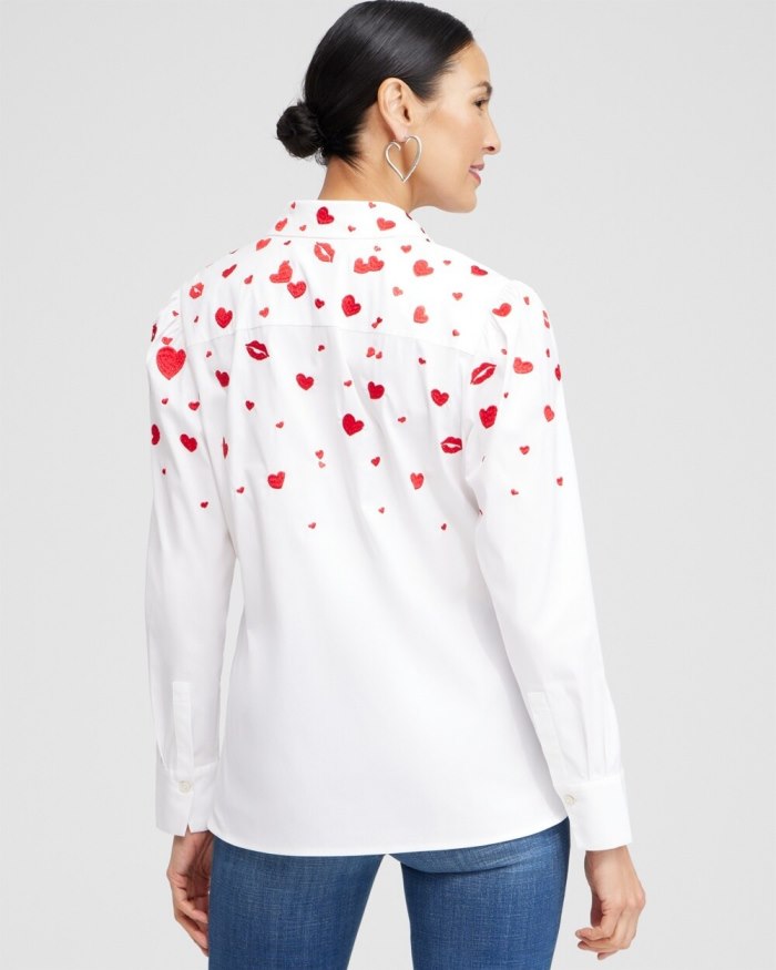 Chicos Embroidered Hearts Shirt - Alabaster Chicos Embroidered Hearts Shirt - Alabaster