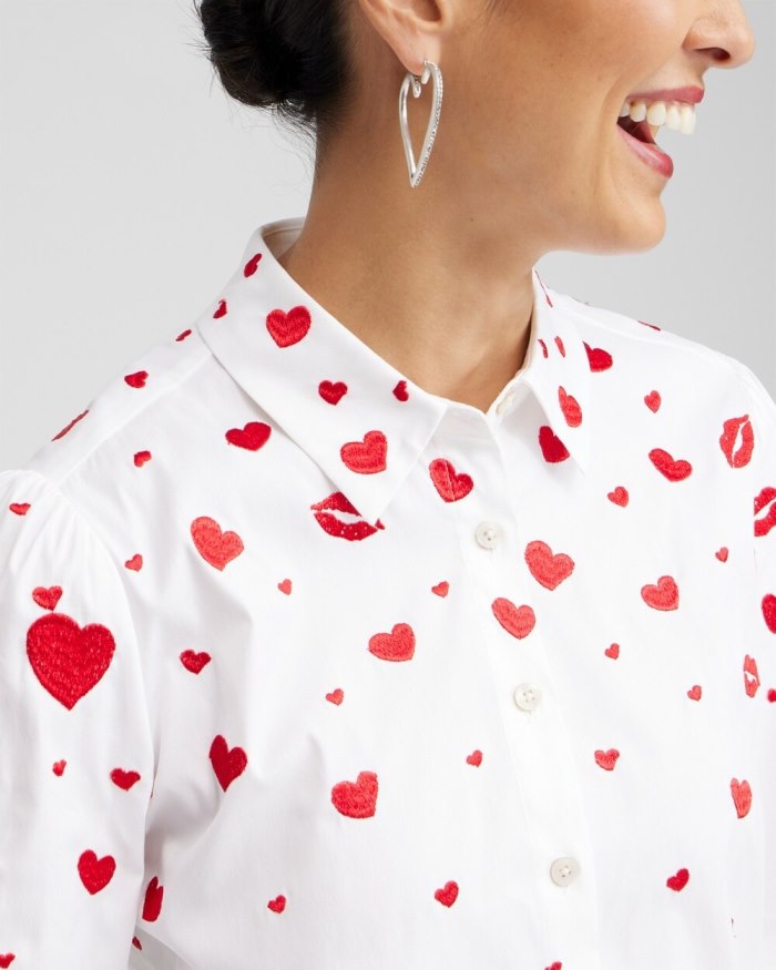 Chicos Embroidered Hearts Shirt - Alabaster Chicos Embroidered Hearts Shirt - Alabaster