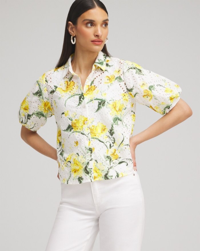 Chicos Floral Eyelet Shirt - Lemon Blossom Chicos Floral Eyelet Shirt - Lemon Blossom