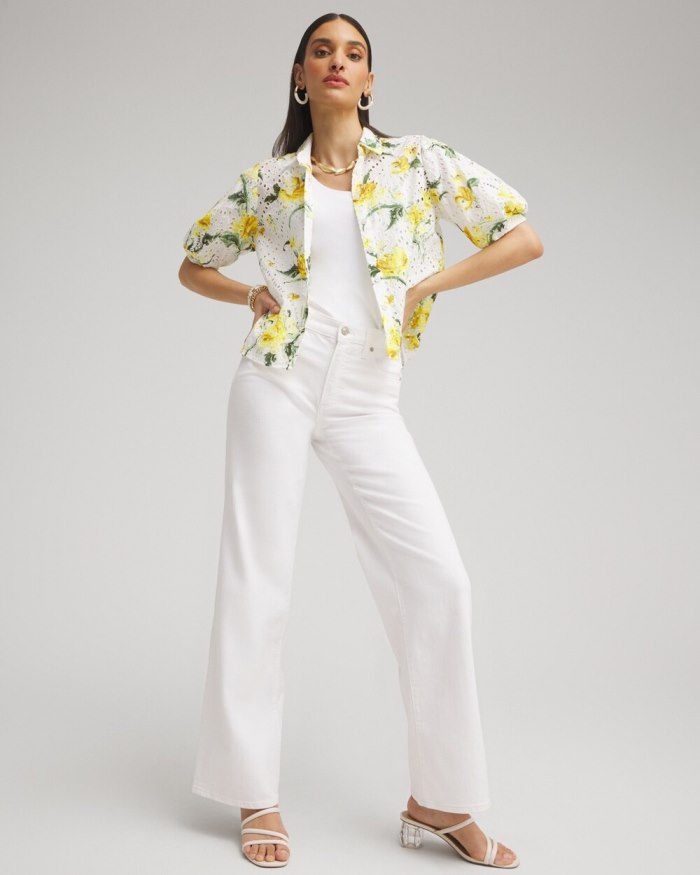 Chicos Floral Eyelet Shirt - Lemon Blossom Chicos Floral Eyelet Shirt - Lemon Blossom