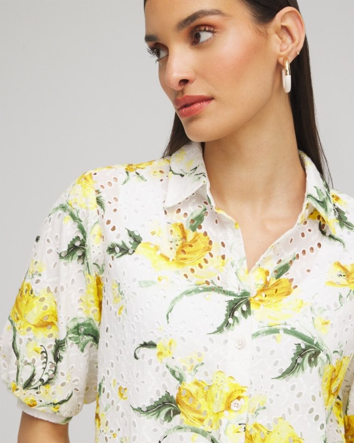 Chicos Floral Eyelet Shirt - Lemon Blossom Chicos Floral Eyelet Shirt - Lemon Blossom