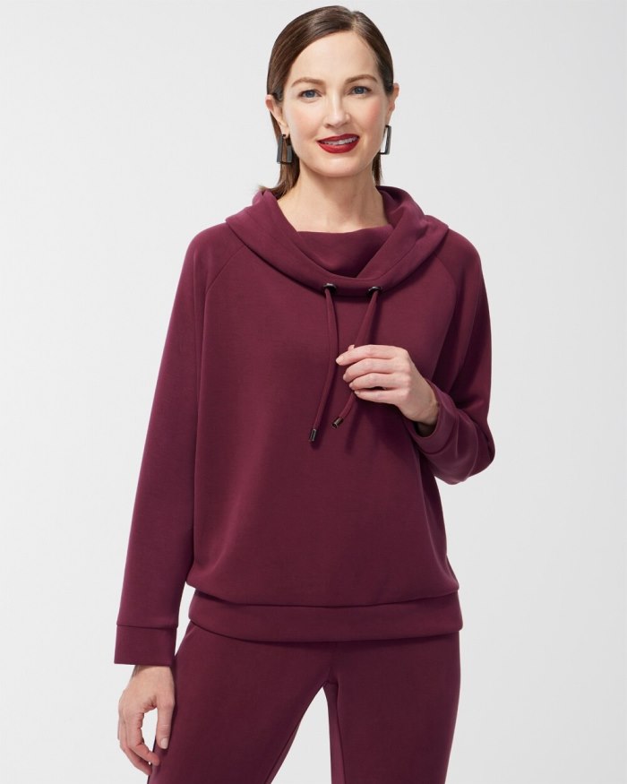 Chicos Zenergy Sueded Scuba Cowl Neck Pullover - Deep Merlot Chicos Zenergy Sueded Scuba Cowl Neck Pullover - Deep Merlot