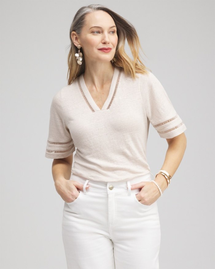 Chicos Linen Ladder Lace Tee - Smokey Taupe Chicos Linen Ladder Lace Tee - Smokey Taupe