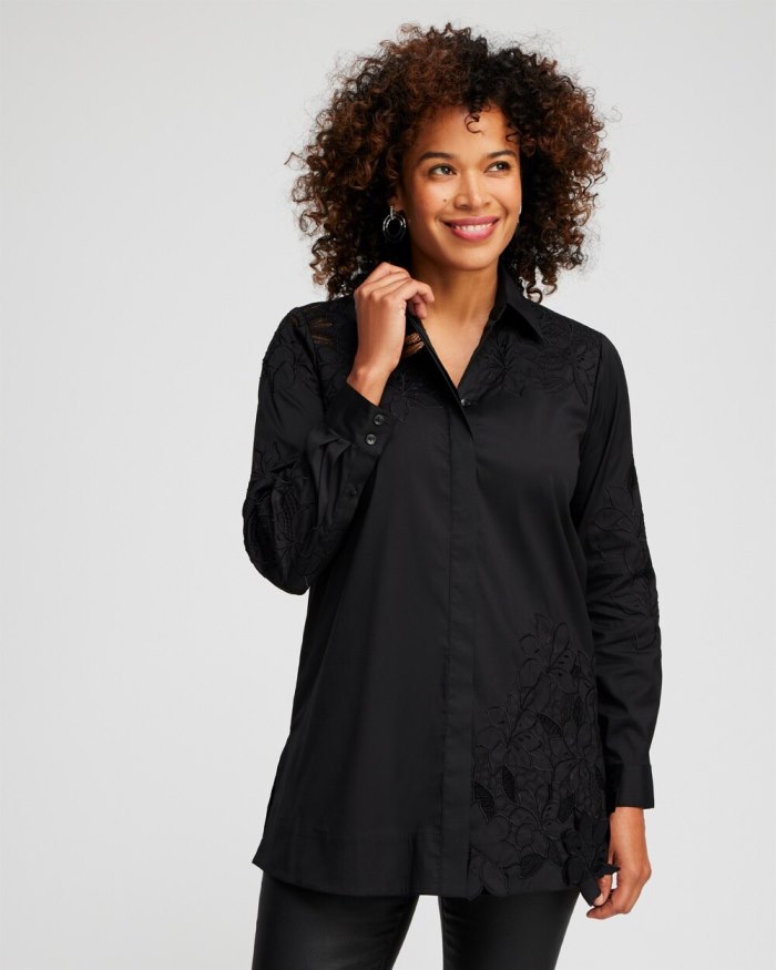Chicos Poplin Lace Tunic - Black Chicos Poplin Lace Tunic - Black