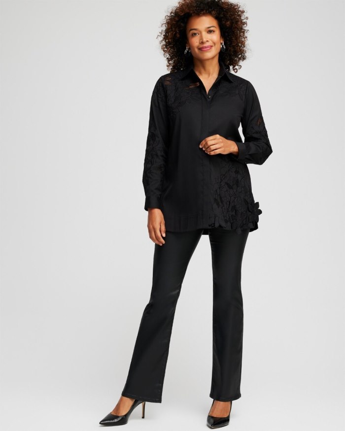 Chicos Poplin Lace Tunic - Black Chicos Poplin Lace Tunic - Black