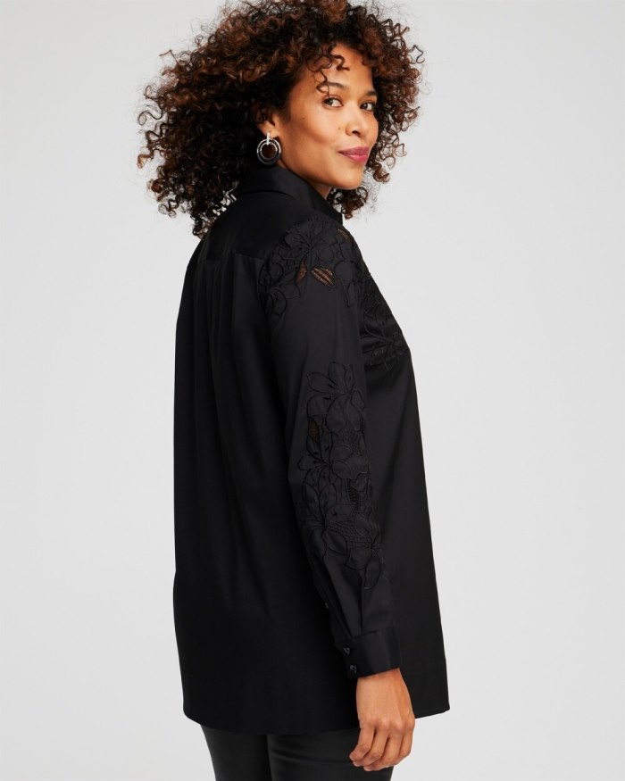 Chicos Poplin Lace Tunic - Black Chicos Poplin Lace Tunic - Black