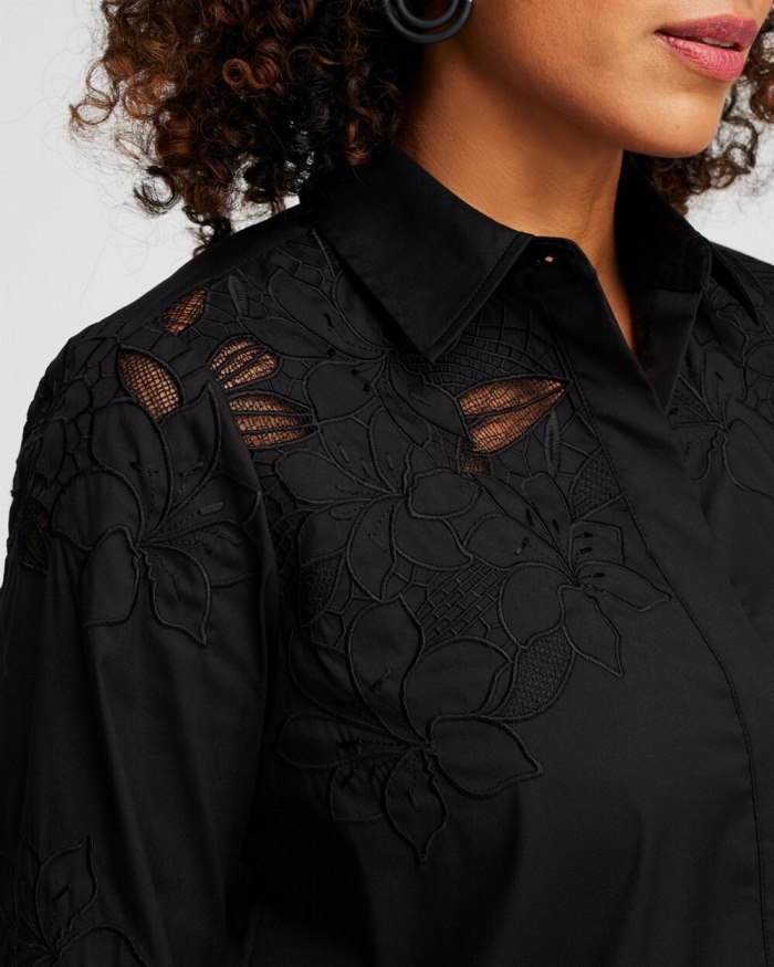 Chicos Poplin Lace Tunic - Black Chicos Poplin Lace Tunic - Black