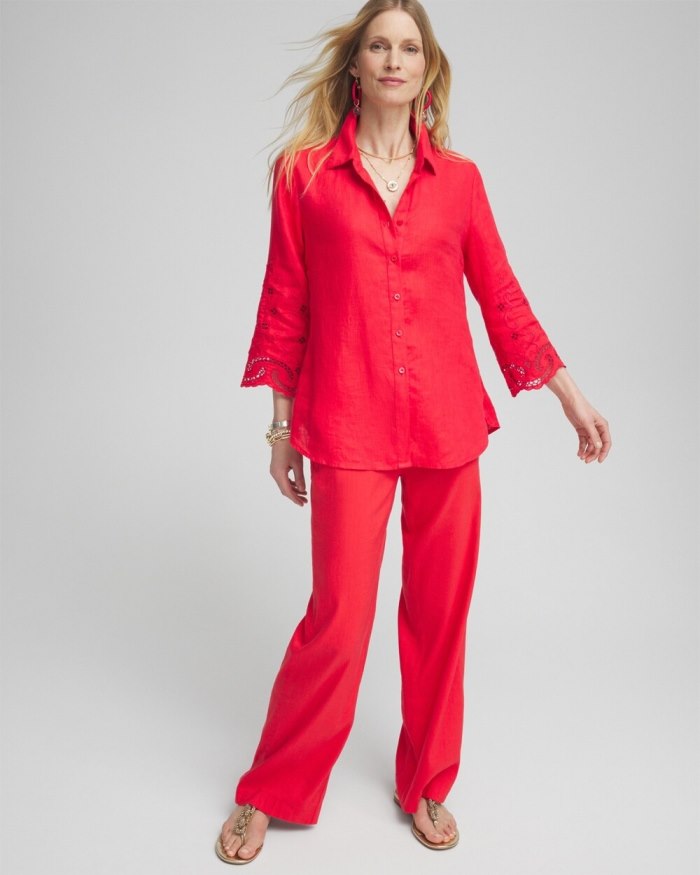 Chicos Linen Eyelet Sleeve Shirt - Watermelon Punch Chicos Linen Eyelet Sleeve Shirt - Watermelon Punch