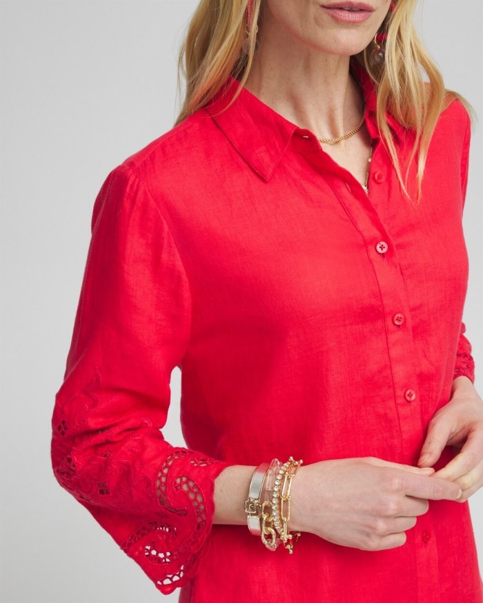 Chicos Linen Eyelet Sleeve Shirt - Watermelon Punch Chicos Linen Eyelet Sleeve Shirt - Watermelon Punch