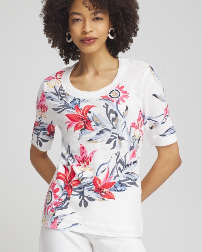 Chicos Floral Scoop Neck Tee - Alabaster Chicos Floral Scoop Neck Tee - Alabaster