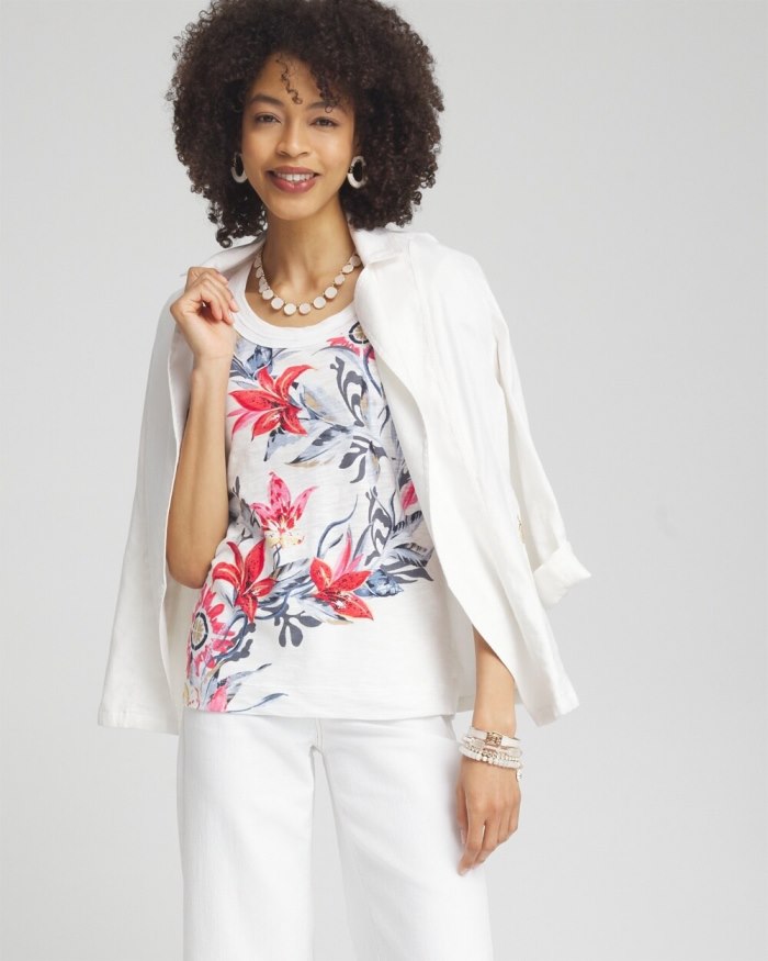 Chicos Floral Scoop Neck Tee - Alabaster Chicos Floral Scoop Neck Tee - Alabaster