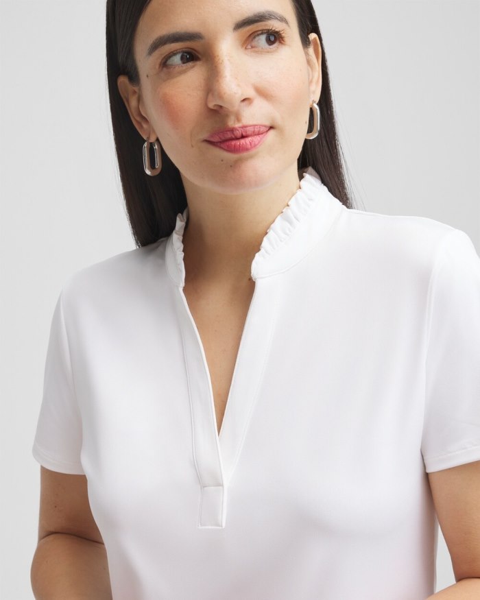 Chicos Zenergy UPF Ruffle Neck Polo - Alabaster Chicos Zenergy UPF Ruffle Neck Polo - Alabaster