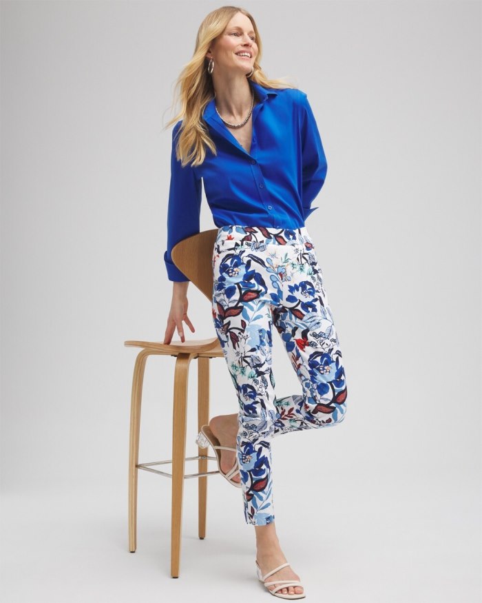 Chicos Brigitte Cool Floral Ankle Pants - Alabaster/Classic Navy Chicos Brigitte Cool Floral Ankle Pants - Alabaster/Classic Navy