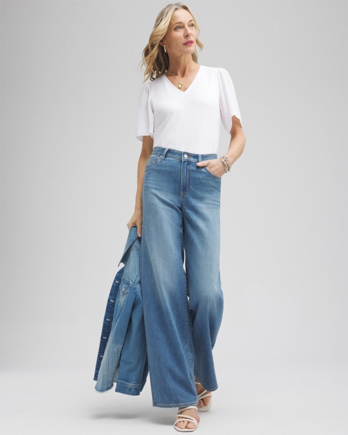 Chicos Gauze Flutter Sleeve Top - Alabaster Chicos Gauze Flutter Sleeve Top - Alabaster