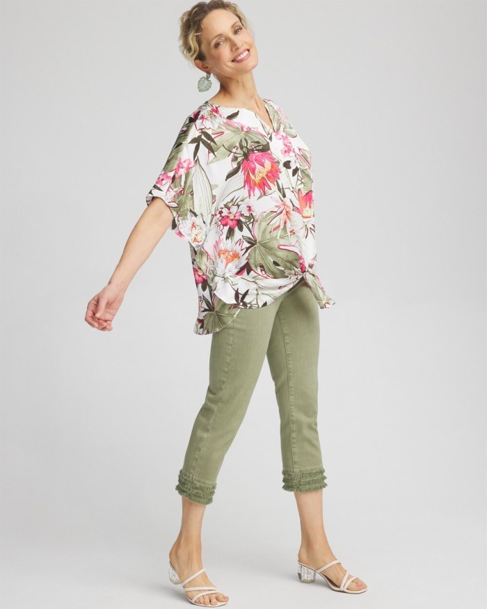 Chicos Fray Hem Pull-On Crops - Jojoba Green Chicos Fray Hem Pull-On Crops - Jojoba Green