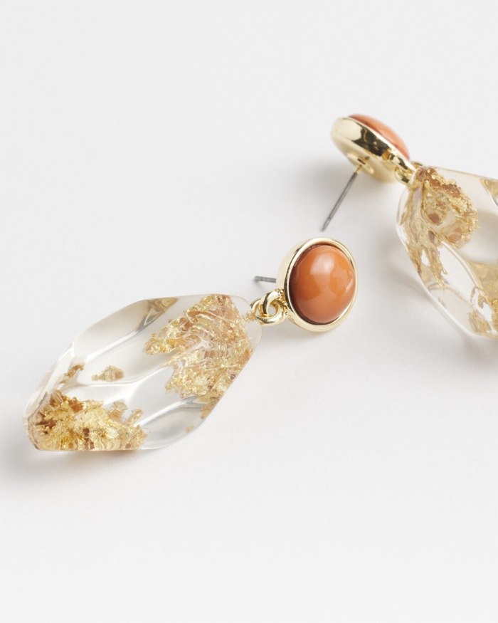 Chicos No Droop Lucite Gold Foil Earrings - Brown Chicos No Droop Lucite Gold Foil Earrings - Brown
