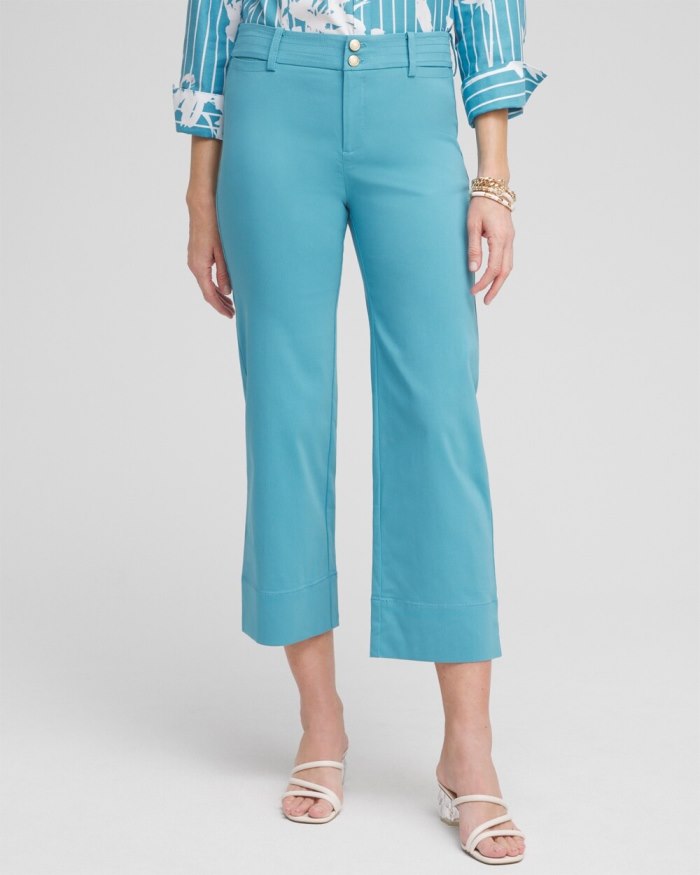 Chicos Trapunto Wide Leg Cropped Pants - Cool Water Chicos Trapunto Wide Leg Cropped Pants - Cool Water