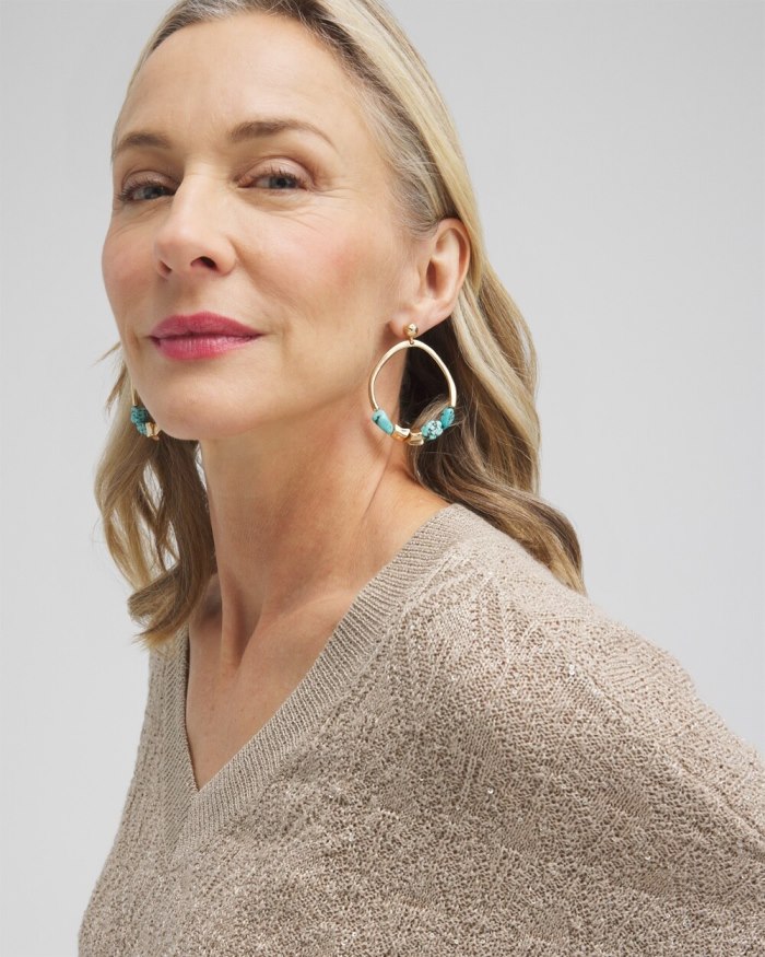 Chicos No Droop Turquoise Drop Hoops - Turq Chicos No Droop Turquoise Drop Hoops - Turq